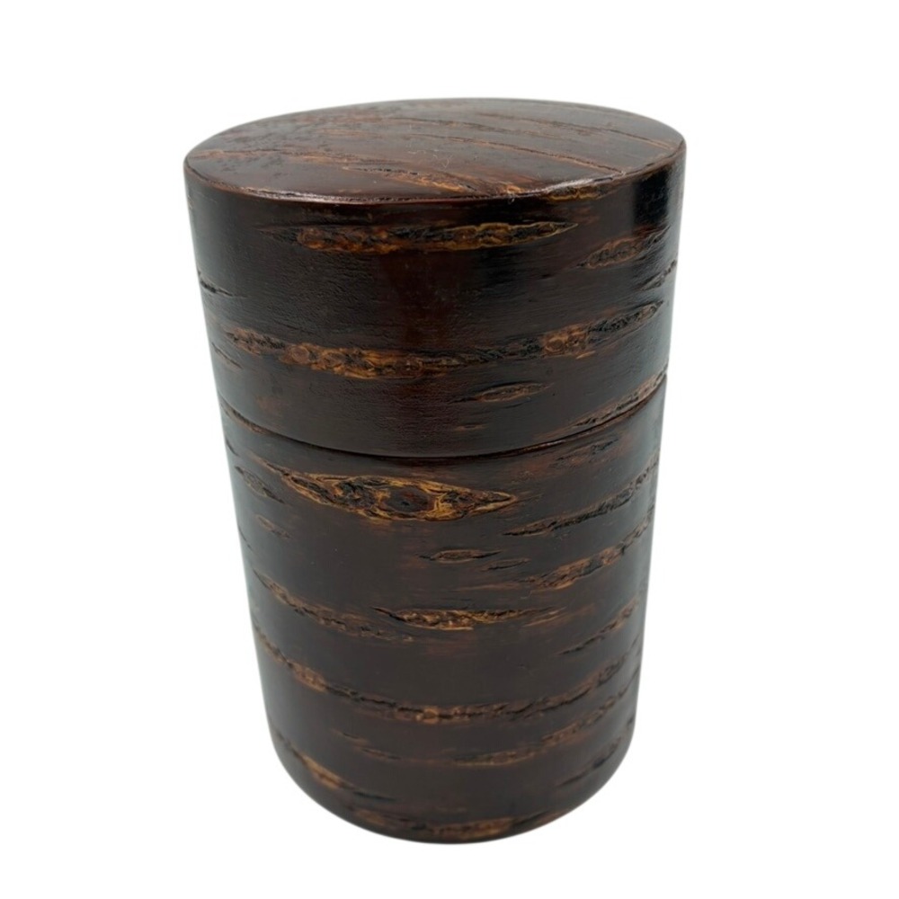 Cherry Bark Tea Caddy 3oz Natural Wood Canister Double Lid Storage Jar Brown